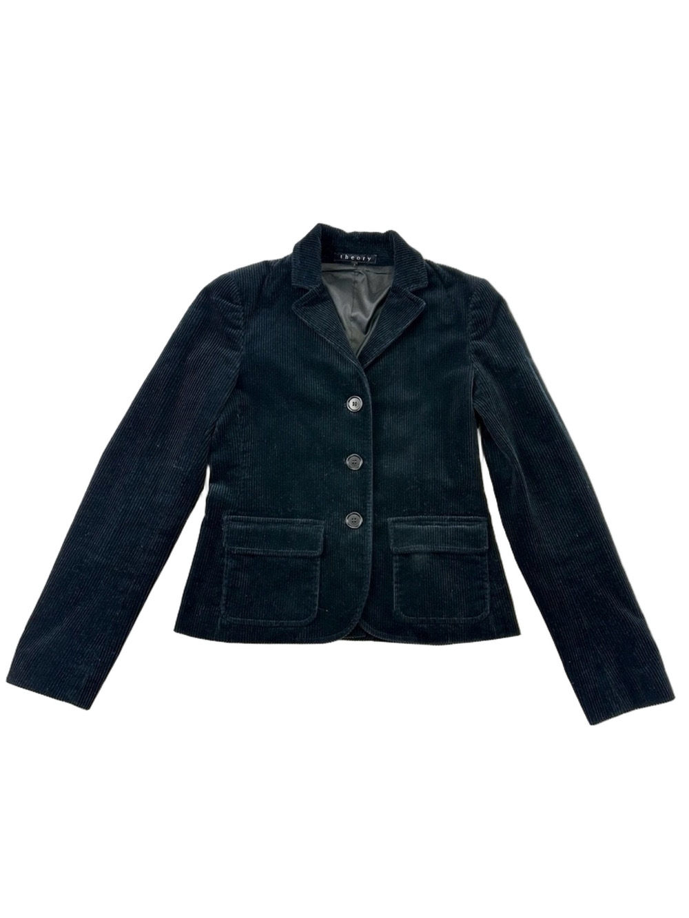 Theory black corduroy blazer Womens Size 0 cotton 3 button pockets lined Classic